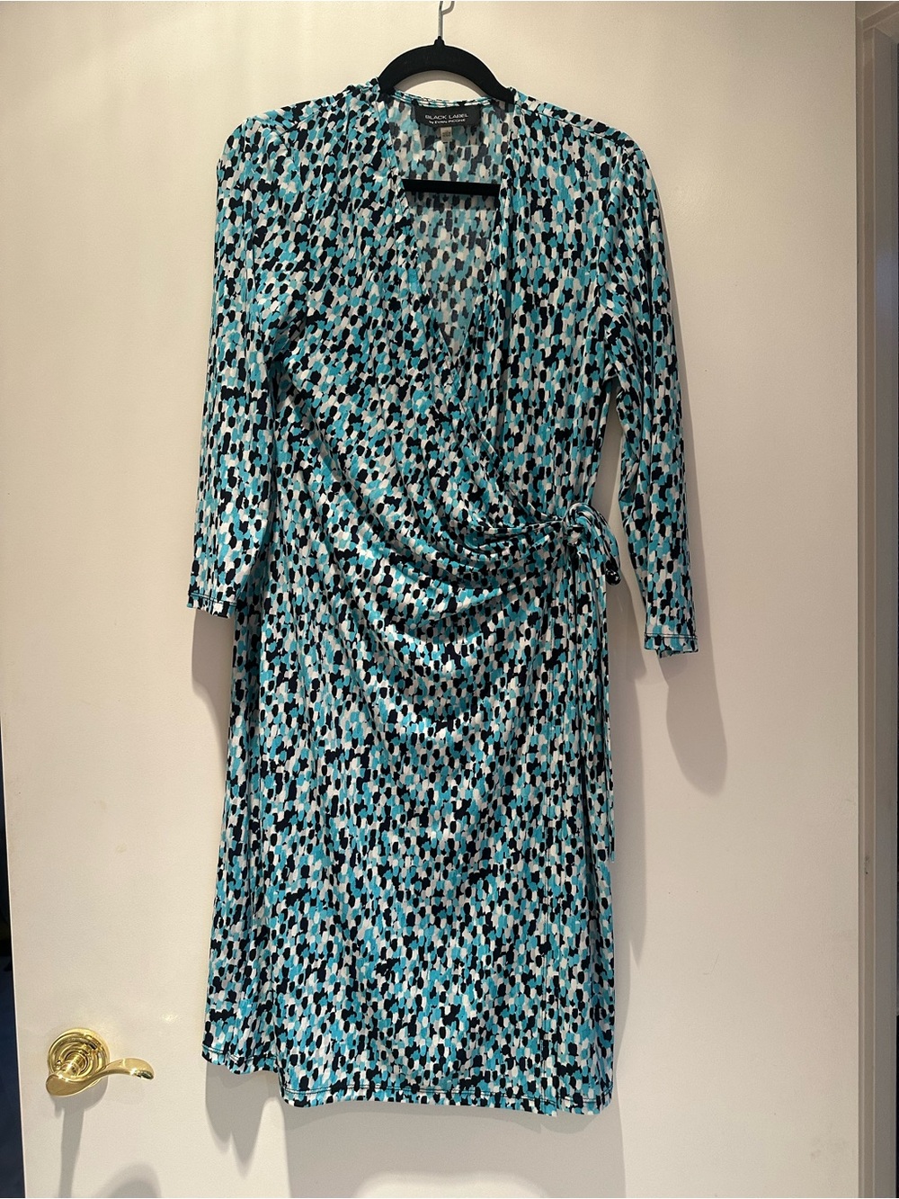 Black Label Aqua, Teal & Black Printed Long-Sleeve Wrap Dress